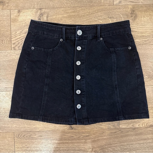 American Eagle Outfitters Dresses & Skirts - American Eagle Denim Skirt Womens Size 4 Black High Rise A-Line Button Up Y2K
